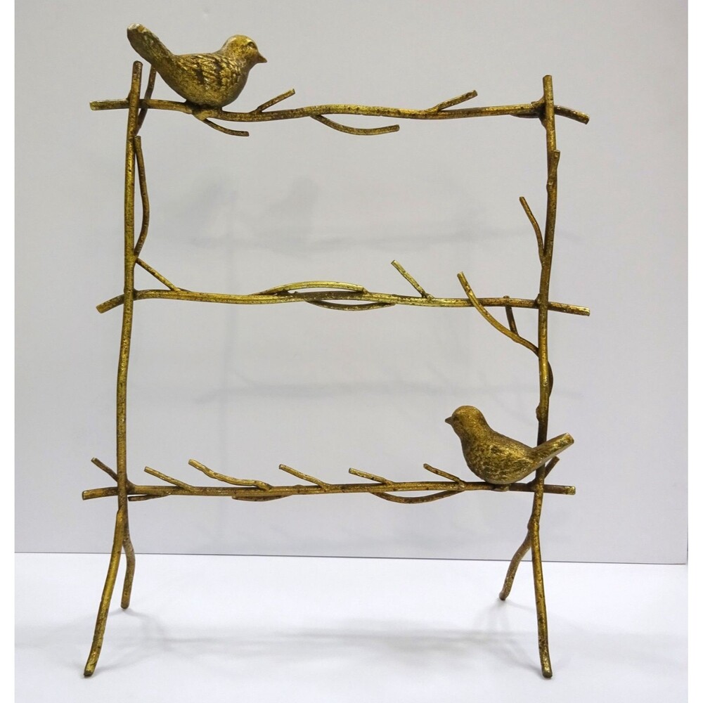Gold Tone Metal Bird Branch Jewelry Stand Necklace Organizer Display Tree